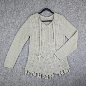PrAna Para Mujer L Verde Claro Mezcla de Lana Tejido Suéter Borla Dobladillo Cable Boho - Imagen 1 de 12