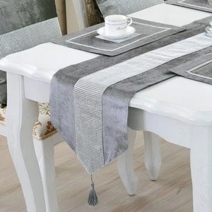 13X98 Inch Silver Table Runner Sequined Rhinestone Runners with Diamante Stri... - Picture 1 of 3