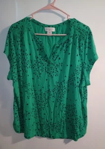 Liz Claiborne Green Floral Short Sleeve Vneck Blouse Sz PXXL - Picture 1 of 3