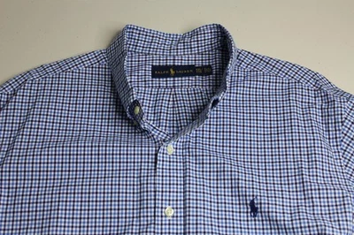 Mens 2XL XXL RL Ralph Lauren Blue Black Checkered Button Up Down Long Sleeve - Image 1 of 4