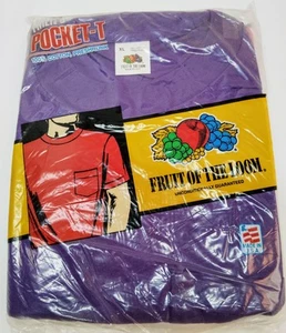 Vintage 1991 Fruit of the Loom Pocket T-Shirt 100% Cotton XL Purple NOS - Bild 1 von 7