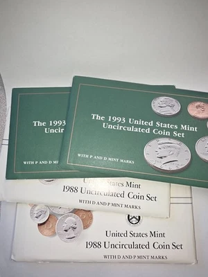 United States Mint Uncirculated Coin Sets P & D 1988, 1993 Sealed Read Details - Image 1 of 4