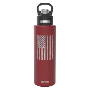 Distressed American Flag Engraved on Foxberry Red Triple Walled Insulated Tum... - Picture 1 of 8