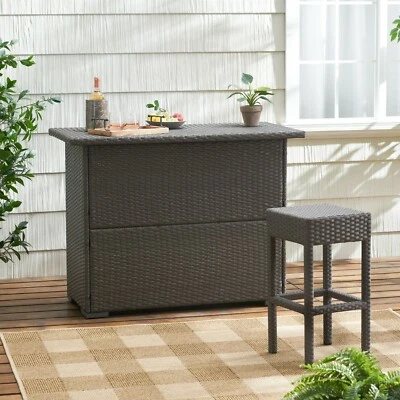 GDFSTUDIO Germar Contemporary Outdoor Dark Brown Polyethylene Bar