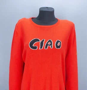 RARE Bella Freud Red Ciao Slogan Womens Light Tight Knit Jumper Top Size M - Picture 1 of 17