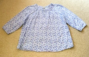 Womens Top-L.L. BEAN-white/blue/pink paisley pintucked tunic Cottagecore-PXL - Picture 1 of 5