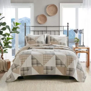 Olsen 3-Piece Tan Cotton Full/Queen 3-Piece Oversized Quilt Set - Picture 1 of 8