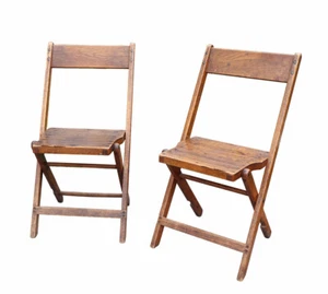 Vintage Palmer Snyder Dark Oak Wood Folding Chairs 2 Pack C Grade USED - Picture 1 of 3