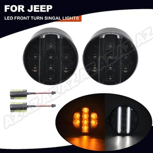 2X White LED DRL Light Amber Turn Signal Lamp Smoked For Jeep Wrangler JK 07-17 - Picture 1 of 12