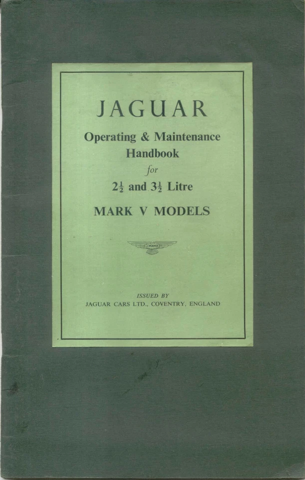 Jaguar Mark 5 (modelos MK V) 21/2 y 31/2 litros manual original del propietario 1949 Foto 1 de 1