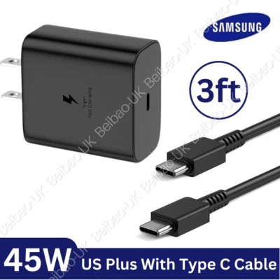 45W Super-Fast Wall Charge Type USB C Block for Samsung Galaxy 3Ft Charger Cable - Image 1 of 4