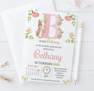 Personalised Flopsy Bunny Invitations Peter Rabbit Birthday Invites Floral x10 - Picture 1 of 2