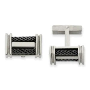 Chisel Titanium Polished Black IP-plated Wire Cuff Links - Picture 1 of 5