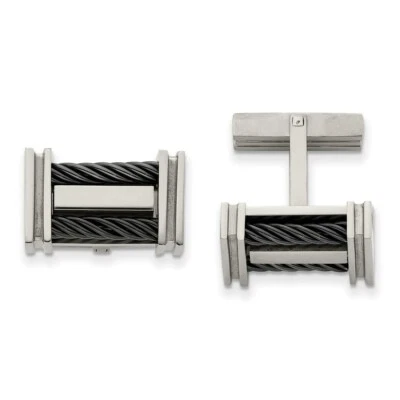 Chisel Titanium Polished Black IP-plated Wire Cuff Links - Image 1 of 4