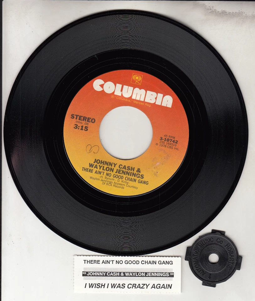 JOHNNY CASH & WAYLON JENNINGS  There ain't no good chain gang 7" 45 record RARE! - Image 1 of 1