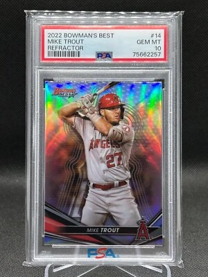 Mike Trout 2022 Bowman's Best REFRACTOR PSA 10 Gem Mint Card #14 - Image 1 of 2