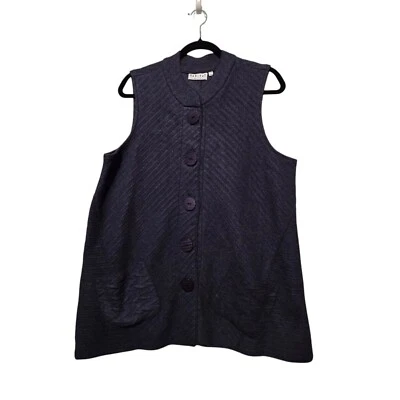 Habitat Womens Sweater Vest MED Blue Pockets Button Artsy Art-to-wear Lagenlook  - Image 1 of 4