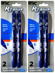 New Inc R-2 Comfort-Grip Rollerball Pens 0.7mm, 2 packs of 2 Pens (Blue Ink) - Picture 1 of 5