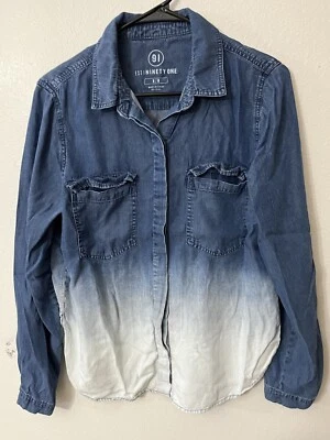 Camisa Western Ninety One 91 Mujer Abotonada Azul Blanco Ombré Talla: M Foto 1 de 4