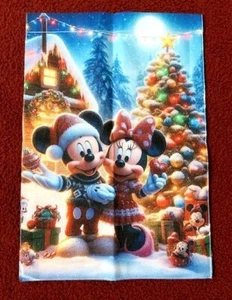 MICKEY MOUSE Y MINNIE MOUSE Navidad vacaciones lino bandera ~ 12x17-1/2"  - Imagen 1 de 1