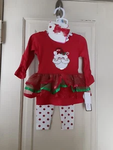 Christmas Little Lass Girls 2 Piece Outfit & Headband Size 12 Mo. NEW WITH TAGS - Picture 1 of 3