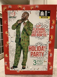 25. Dezember Herren Urlaub Party schaukelnder Weihnachtsmann 3-teiliges leuchtendes Anzug Set grün Medium Neu - Bild 1 von 8