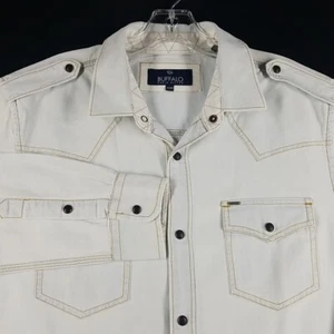 BUFFALO Shirt Mens MEDIUM Light Blue CHAMBRAY Denim Western Button Snap - Picture 1 of 22