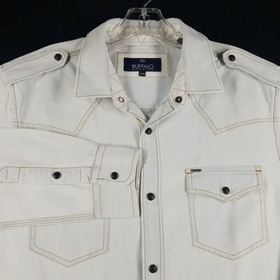 Camisa BUFFALO Para Hombre MEDIANA Azul Claro CHAMBRAY Denim Western Botón A Presión Foto 1 de 4