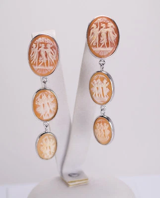 ORECCHINI IN ARGENTO 925 CON CAMMEI IN CORNEOLA TRE GRAZIE TRIS AGHT 0622 - Immagine 1 di 3