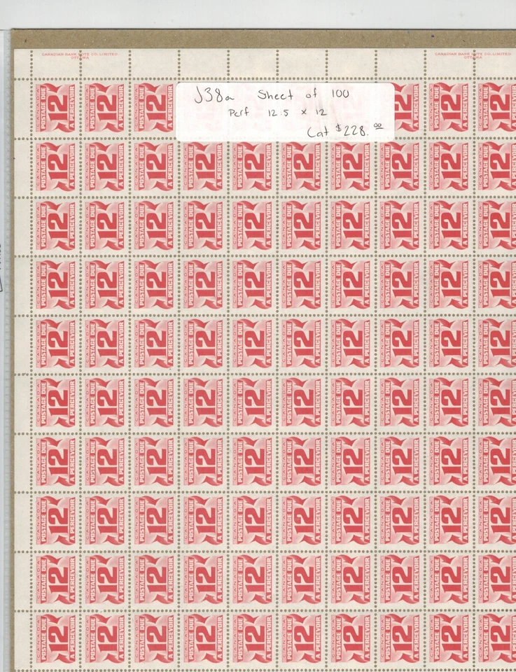 CANADA SCOTT J38a FULL SHEET OF 100 - Image 1 of 1