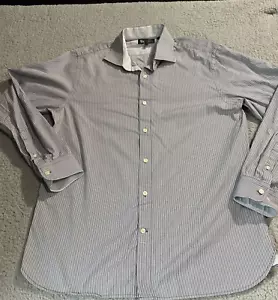 Hart Schaffner Mens Dress Shirt Marx Cotton Flip Cuff Blue White Stripe - Picture 1 of 10