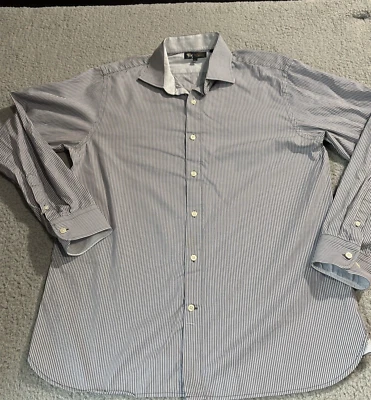 Camisa de vestir Hart Schaffner para hombre Marx algodón puño abatible azul blanco a rayas Foto 1 de 4