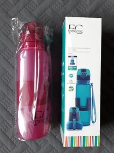 Outdoor Travel Folding Silicone Water Bottle 22 oz (650ml) Pink - FC Foberec - Picture 1 of 4