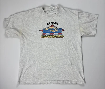 Vintage Tultex USA Swimming T Shirt Gray Sz L Swim Gold Medal Guts 90s - Image 1 of 4
