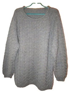 HANDARBEIT Pullover UNIKAT selbstgestrickt - ca. Gr. 52 - Zopfmuster blau / grau - Bild 1 von 5