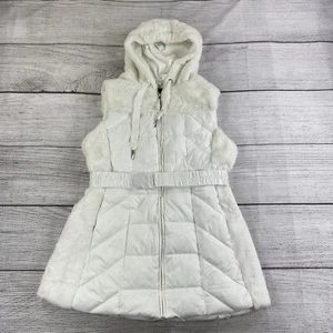Gran Oriente Faux Fur Vest Women Size XL Belted White Sleeveless Puffer Vest NEW - Picture 1 of 8