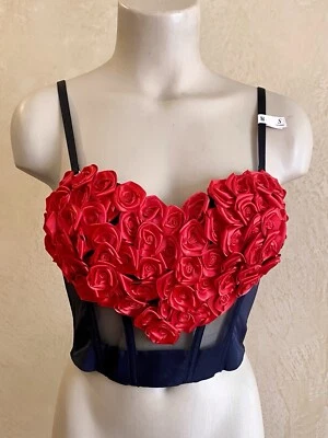 VICTORIA SECRET L VS Archives ROSETA CORSÉ TOP NEGRO ROJO ROSA CIRCA 1997 NUEVO CON ETIQUETAS Foto 1 de 4