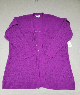 NWT~TERRA & SKY Women's 3X Purple  Open Front Chenille Cardigan Sweater - Image 1 of 4