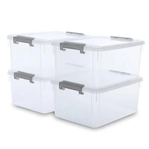 Citylife 17 QT Plastic Storage Bins with Latching Lids 4 PCS-17 QT Clear White - Picture 1 of 7