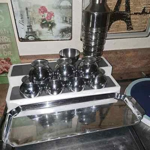 VINTAGE Rare! CHASE Art Deco Tray & 8 CHASE Cocktail Cups USA Walter von Nessen - Picture 1 of 11