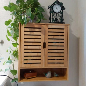 Rustic Solid Bamboo Storage Cabinet Widen Shelves for Bathroom Over The Toilet - Picture 1 of 16