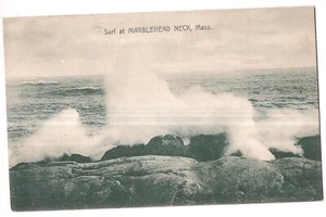SURF at MARBLEHEAD NECK Waves Crashing B&W Massachusetts MA Postcard DB - Picture 1 of 2