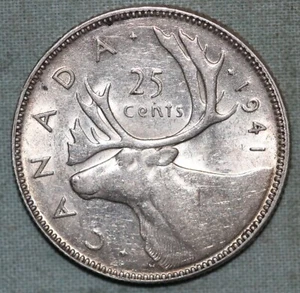 Canadá 1941 ~ 25 centavos de plata ~ Segunda Guerra Mundial ~ Jorge VI ~ 99 ¢ Envío con seguimiento - Imagen 1 de 1