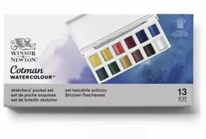 Winsor and Newton Cotman Watercolour Set Sketchers Pocket Box 13 Half Pans-NEW - Picture 1 of 6