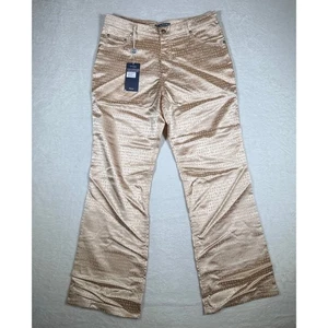 PLATINI JEANS 32 hellbraun Satin Logo Print ausgestelltes Bein Hose Stil - Bild 1 von 13