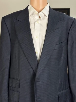 Tom Ford Navy Blue Houndstooth Flannel Blazer Suit Jacket Peak Lapel 58 48R NWOT - Image 1 of 4