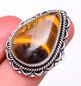 Natural Yellow Tiger'S Eye Gemstone Silver Plated Jewelry Ring s.7 S211250 - Picture 1 of 4