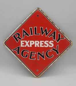Vintage Eisenbahn Express Agentur Eisenbahn rustikal Porzellan emailliert Blechschild - Bild 1 von 8