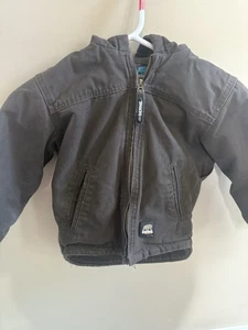 Berne Boy’s Brown Fleece Canvas Winter Hooded Jacket Coat Size XS - 5/6 EUC - Picture 1 of 9