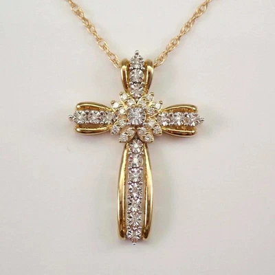 2Ct Round Cut VVS1 Diamond Cross Pendant 14K Yellow Gold Finish 18' Free Chain - image 1 of 4